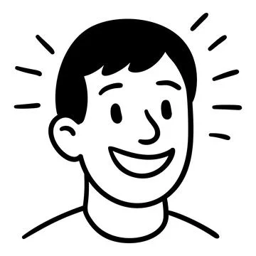 Doodle man with happy surprised expression hand drawn style for testimonial.. 库存插图