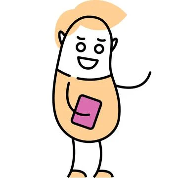 Doodle man using mobile phone vector icon Stock Illustration