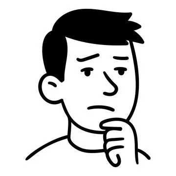 Doodle man with worried expression touching his face Stock Illustration