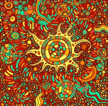 Doodle mandala with circle pattern background. Psychedelic colorful graphic a Stock Illustration