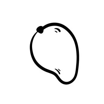 Doodle mango illustration isolated on a white background. Simple black outl.. Stock Illustration