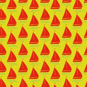 Doodle maritime seamless vector pattern. Simple ship silhouette background... Stock Illustration