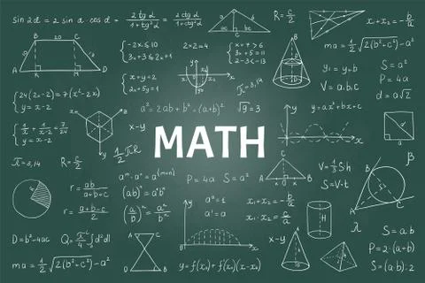 Doodle math blackboard. Mathematical theory formulas and equations, hand drawn Stock Illustration