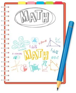 Doodle math formula on notebook page with pencil 스톡 일러스트