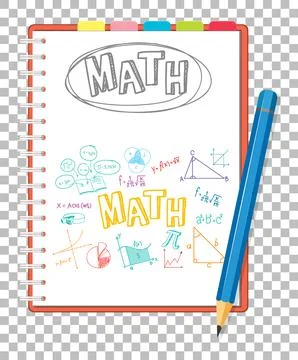 Doodle math formula on notebook page with pencil on grid backgroun Stock Illustration
