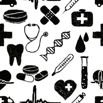 Doodle medical seamless pattern Stock Illustration