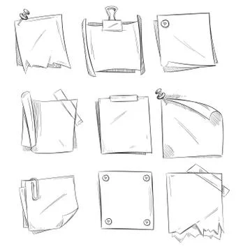 Doodle memo, hand drawn notepaper, art school sketch papers vector stock Stock Illustration