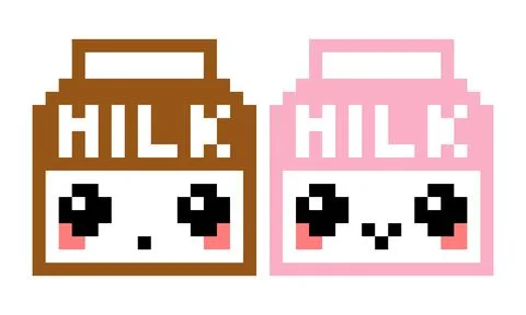 Doodle milk pattern. Pixel cute milk, chocolate and strawberry taste. 스톡 일러스트