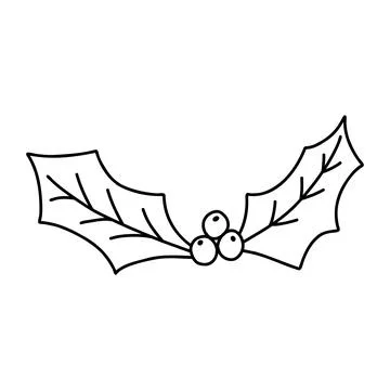 Doodle mistletoe leaf. Cartoon element, vector sketch illustration, black out Stock Illustration