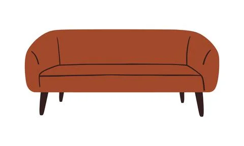 Doodle modern couch. Comfortable sofa mid century contemporary style, vector Stock Illustration