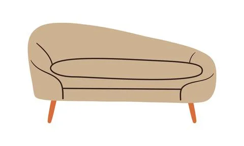 Doodle modern sofa. Comfortable couch mid century contemporary style, vector Stock Illustration