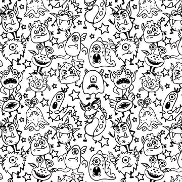 Doodle monster characters, cute pattern. Funny characters for animal book, al Stock Illustration
