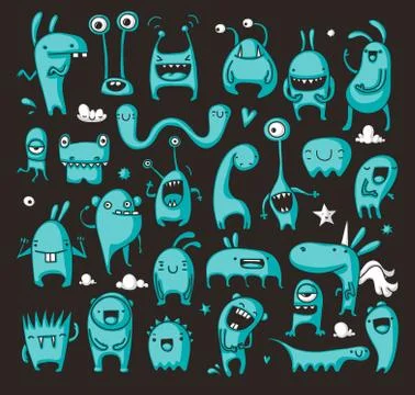 Doodle monster collection Stock Illustration