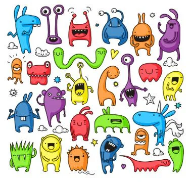 Doodle monster collection Stock Illustration