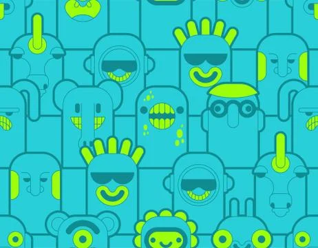 Doodle monster pattern seamless blue. Cartoon character background. vector te イラスト素材