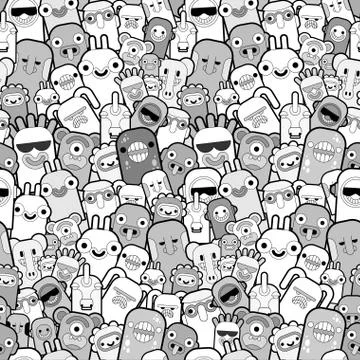 Doodle monster pattern seamless. Cartoon character background. vector texture Illustrazione stock