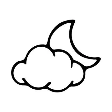Doodle moon with cloud. Hand-drawn vector illustration Stock Illustration