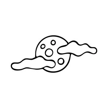 Doodle moon with clouds. Hand-drawn vector illustration Stock Illustration