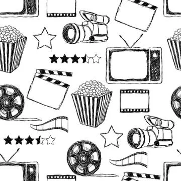 Doodle movie seamless pattern Stock Illustration