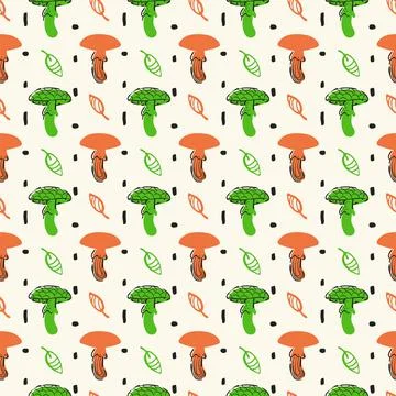 Doodle mushroom seamless pattern. Hand drawn ink brush stroke, modern baby Stock Illustration
