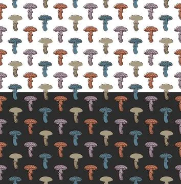 Doodle mushroom seamless pattern. Hand drawn ink brush stroke, modern design Stock Illustration