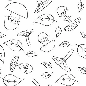 Doodle mushroom Seamless pattern. Vector fungus background. Sketch style illustr Stock Illustration