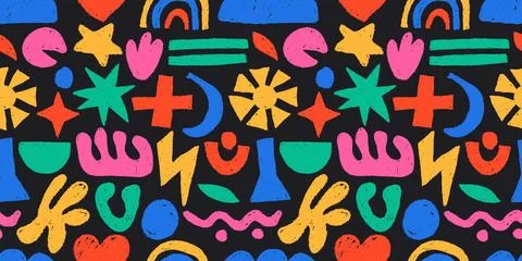 Doodle naive shapes pattern. Seamless print of abstract funny hand drawn Stock Illustration