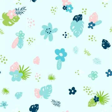 Doodle Nature seamless pattern. Hand drawn abstract tropical summer backgroun Stock Illustration