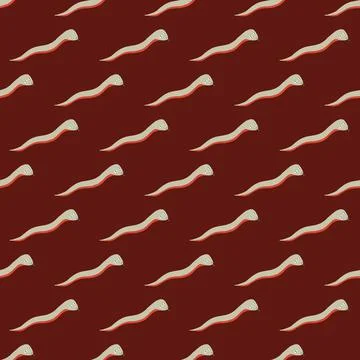 Doodle nature seamless pattern with simple style worms silhouettes. Maroon da Stock Illustration