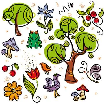 Doodle Nture Set Illustrazione stock