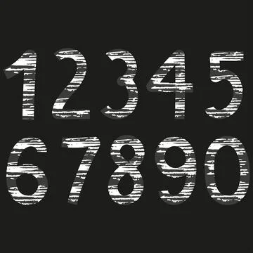 Doodle numbers with texture, black and white font from mathematics, vector Stock Illustration
