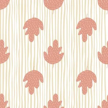 Doodle oak leaf seamless pattern on stripe background. Stock Illustration