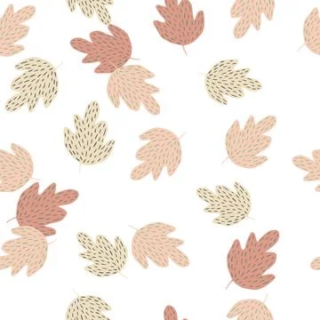 Doodle oak leaves seamless pattern isolated on white background. Stock Illustration