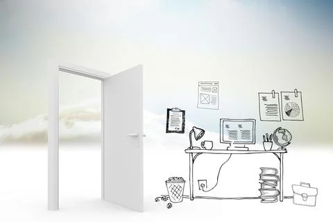 Doodle office in clouds with door Fotos Stock