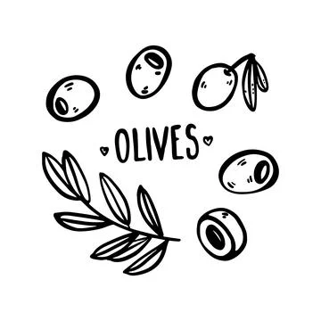 Doodle olive set in vector style. Stock Illustration