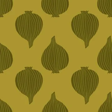 Doodle onion seamless pattern on green background. Organic texture. Stock Illustration