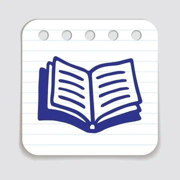 Doodle open book icon hand drawn with blue pen on a notepaper Illustrazione stock