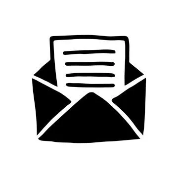 Doodle Open envelope with letter icon or logo, hand drawn with thin black line Stock Illustration