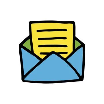 Doodle Open envelope with letter icon or logo, hand drawn with thin black line Stock Illustration