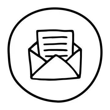 Doodle Open envelope with letter icon or logo, hand drawn with thin black lin Stock Illustration