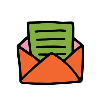 Doodle Open envelope with letter icon or logo, hand drawn with thin black lin Stock Illustration