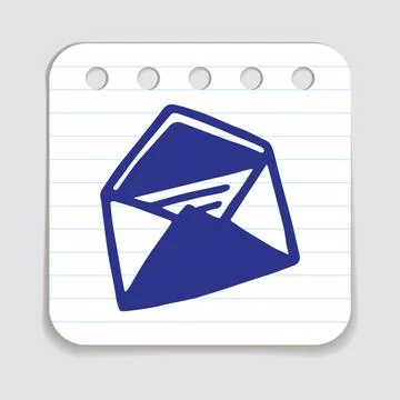 Doodle Open envelope with letter icon or logo, hand drawn with thin black lin Illustrazione stock