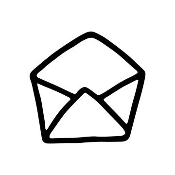 Doodle Open envelope with letter icon or logo, hand drawn with thin black lin Stock Illustration