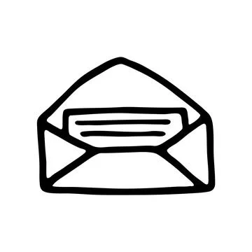 Doodle Open envelope with letter icon or logo, hand drawn with thin black lin Stock Illustration