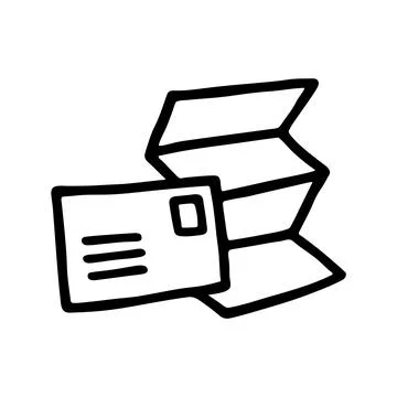 Doodle Open envelope with letter icon or logo, hand drawn with thin black lin Stock Illustration