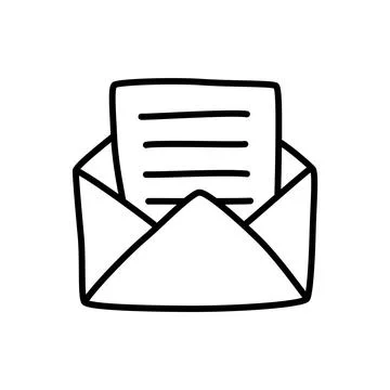 Doodle Open envelope with letter icon or logo, hand drawn with thin black lin Stock Illustration