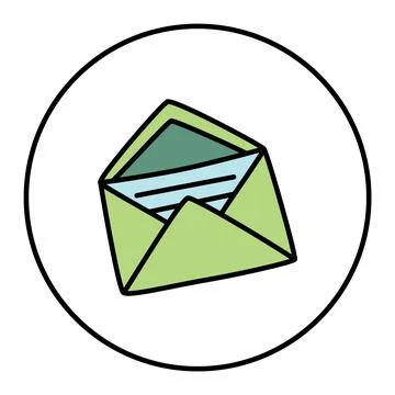 Doodle Open envelope with letter icon or logo, hand drawn with thin black lin Stock Illustration