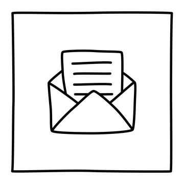Doodle Open envelope with letter icon or logo, hand drawn with thin black line Stock Illustration
