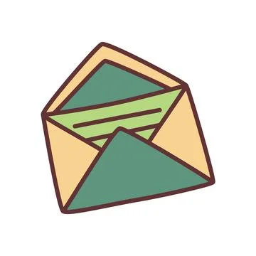 Doodle Open envelope with letter icon or logo, hand drawn with thin black line Stock Illustration