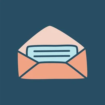 Doodle Open envelope with letter icon or logo, hand drawn on dark background Stock Illustration